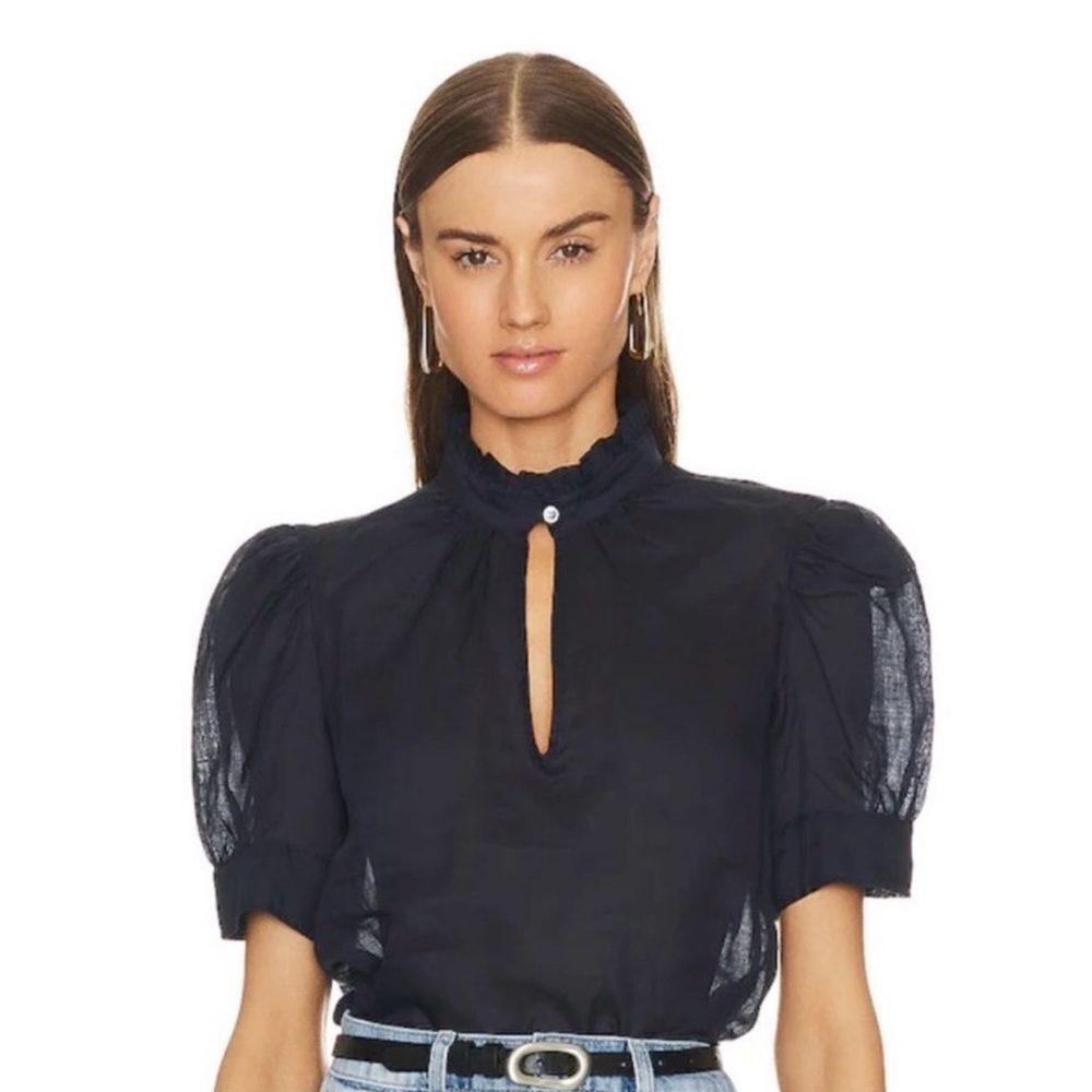 Frame Deep V Ruffle Collar Top